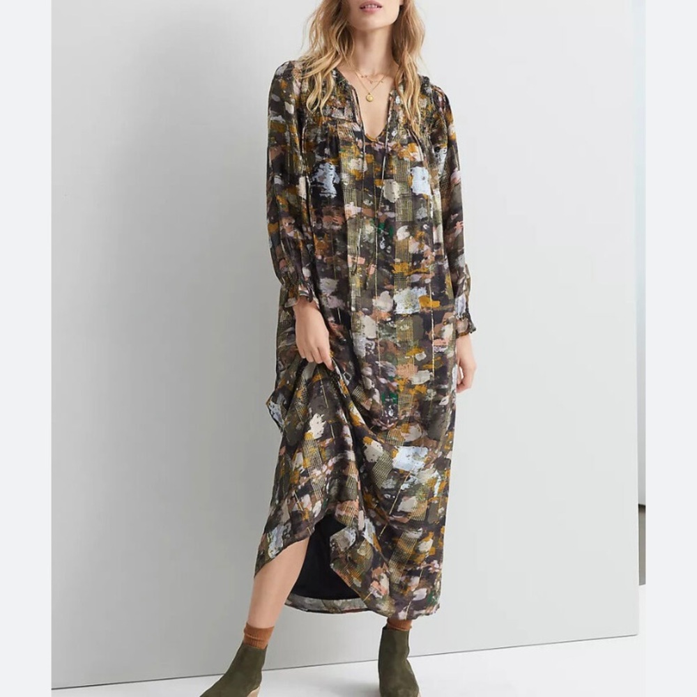Anthropologie Blair Shimmer Maxi Dress size Small Multicoloured Long Sleeve
